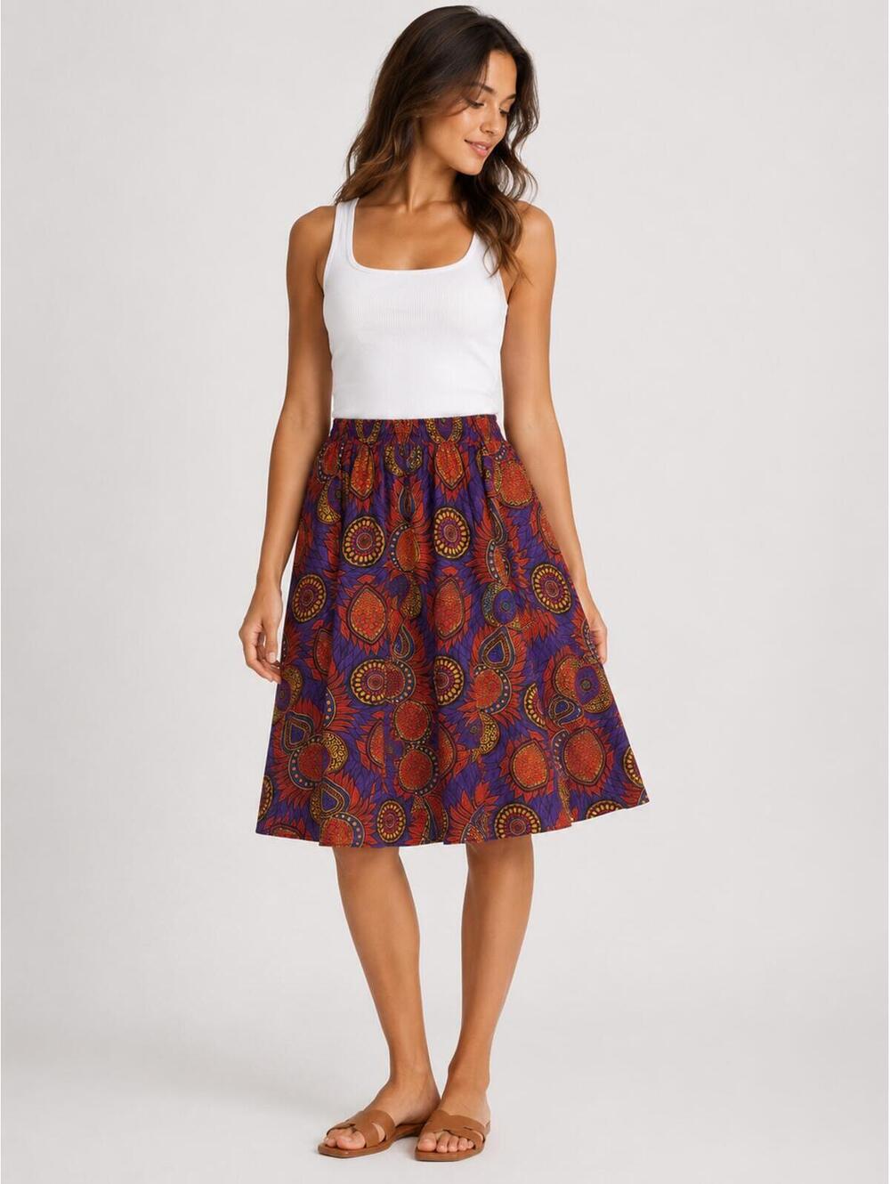 NWT PIOMBO Women's Pure Cotton Printed A-Line Midi Skirt Multicolor Size XL - Picture 2 of 7